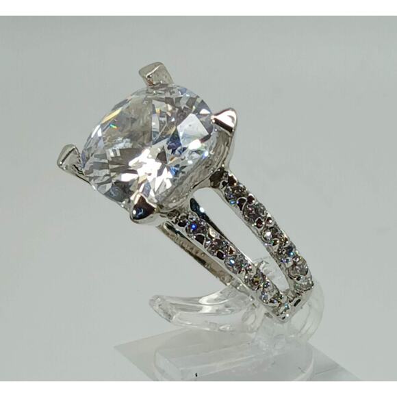 Vintage Ring Size 7 Silver Tone White Gold GP CZ Diamond Cocktail - Picture 8 of 10